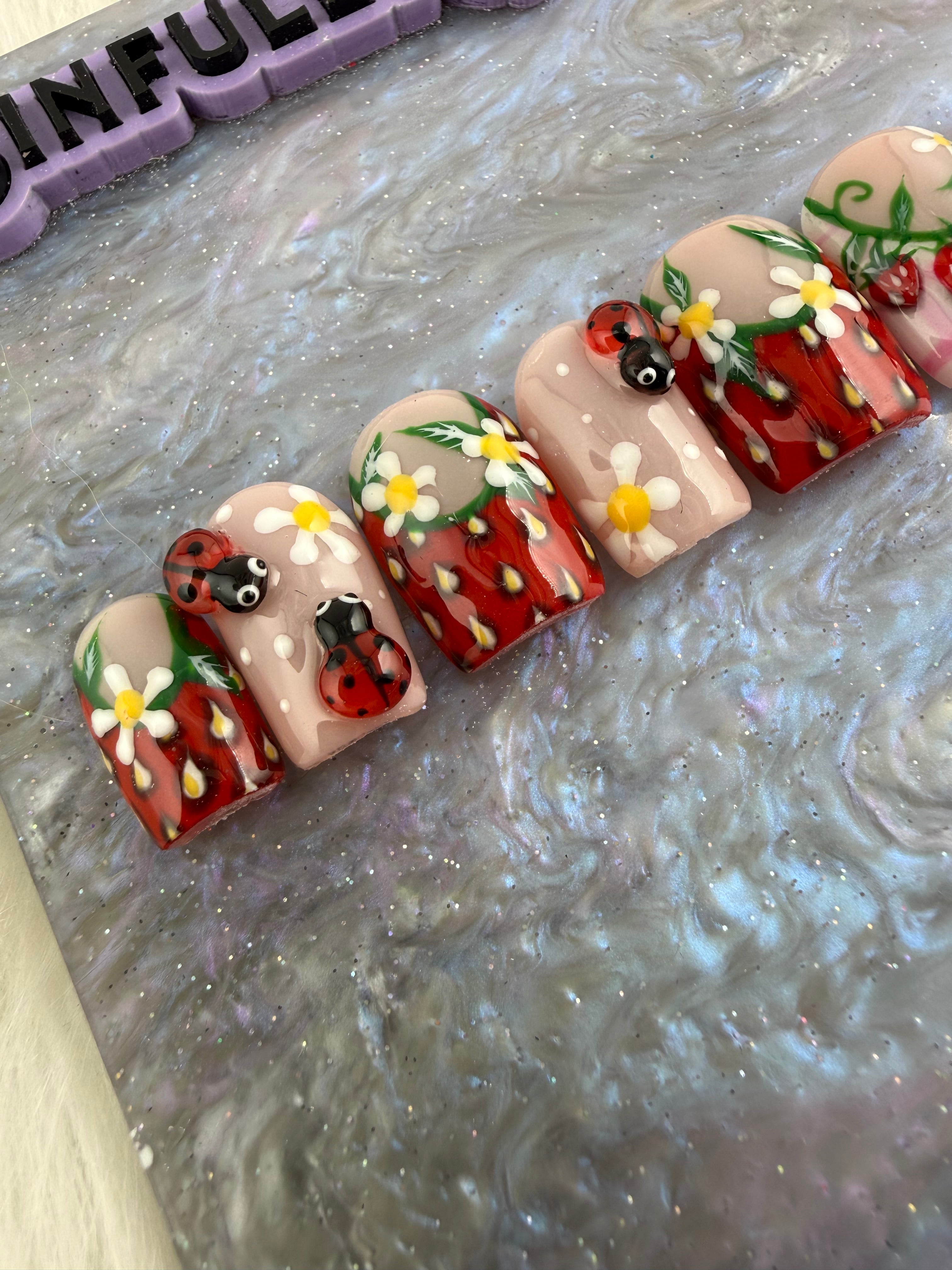 Strawberry Fields Press On Nails * PLEASE READ DESCRIPTION*