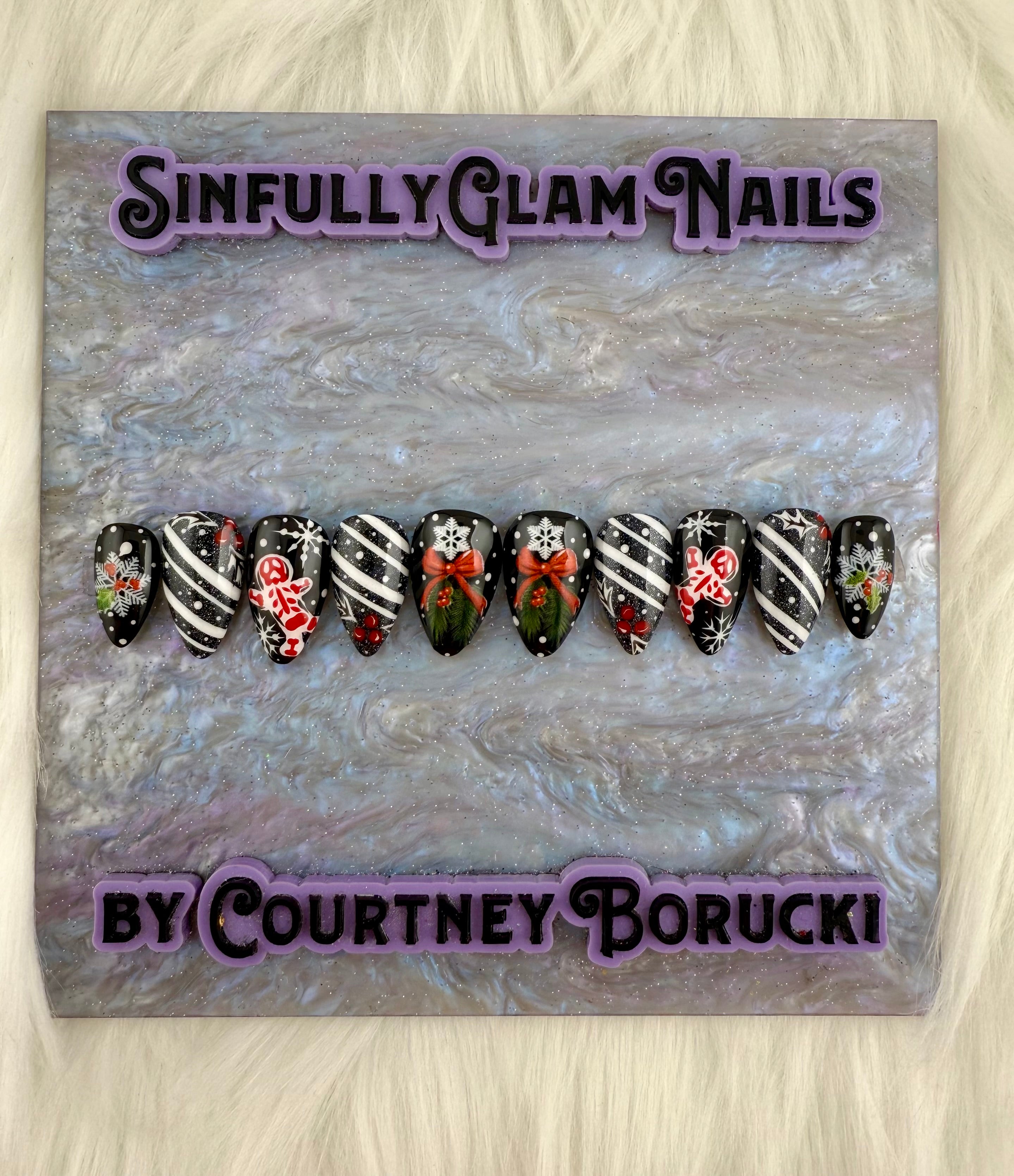Midnight Peppermint Swirl Press On Nails *PLEASE READ FULL DESCRIPTION*