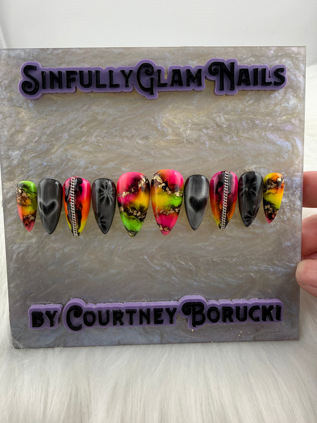 Neon Swirl Press On Nails *PLEASE READ FULL DESCRIPTION*