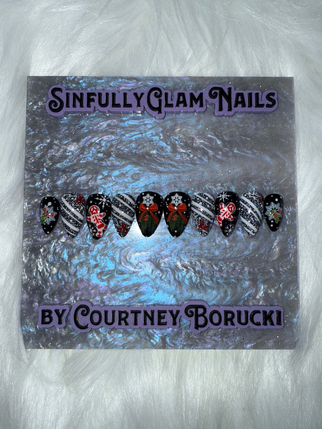 Midnight Peppermint Swirl Press On Nails *PLEASE READ FULL DESCRIPTION*