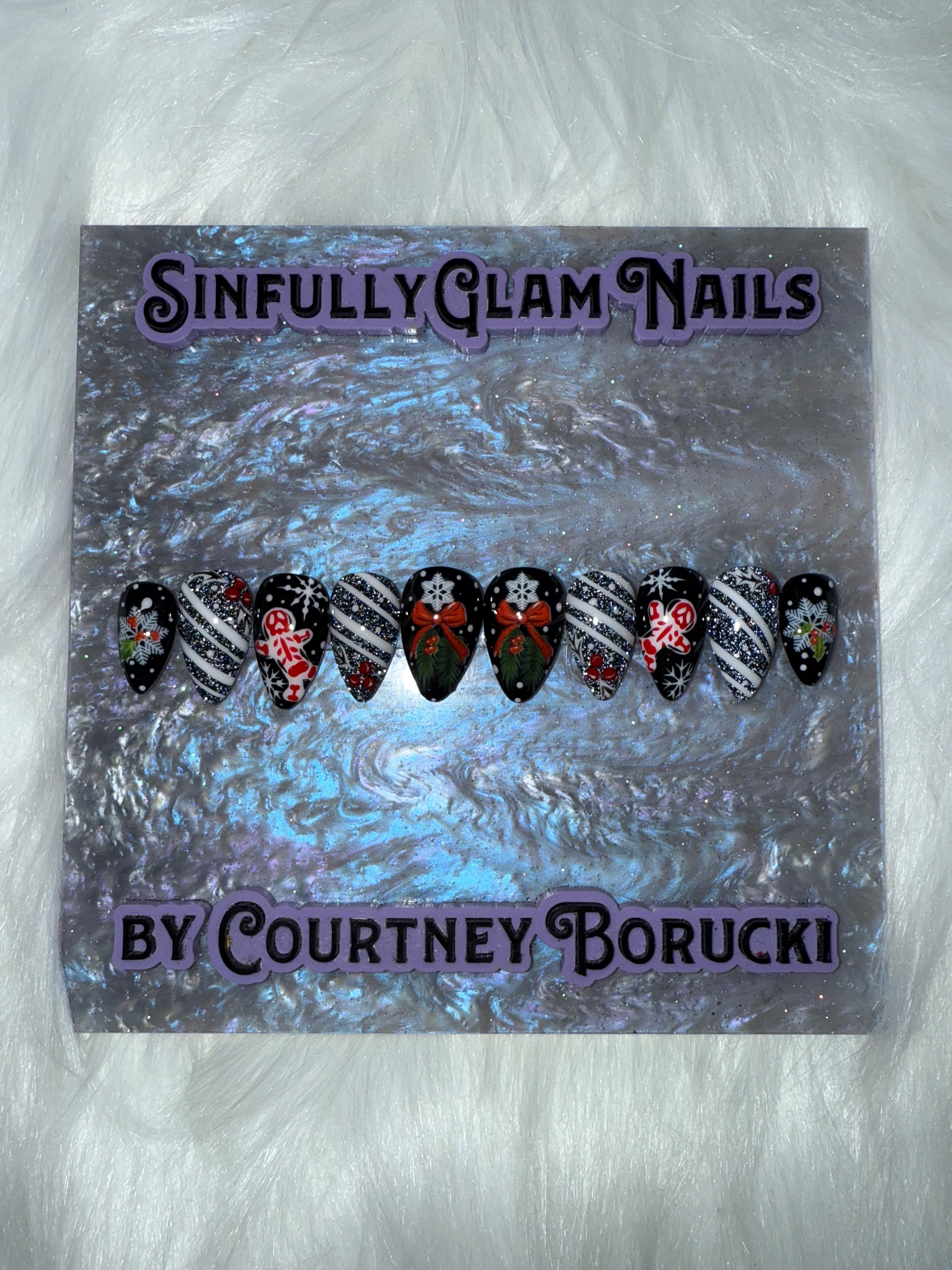 Midnight Peppermint Swirl Press On Nails *PLEASE READ FULL DESCRIPTION*
