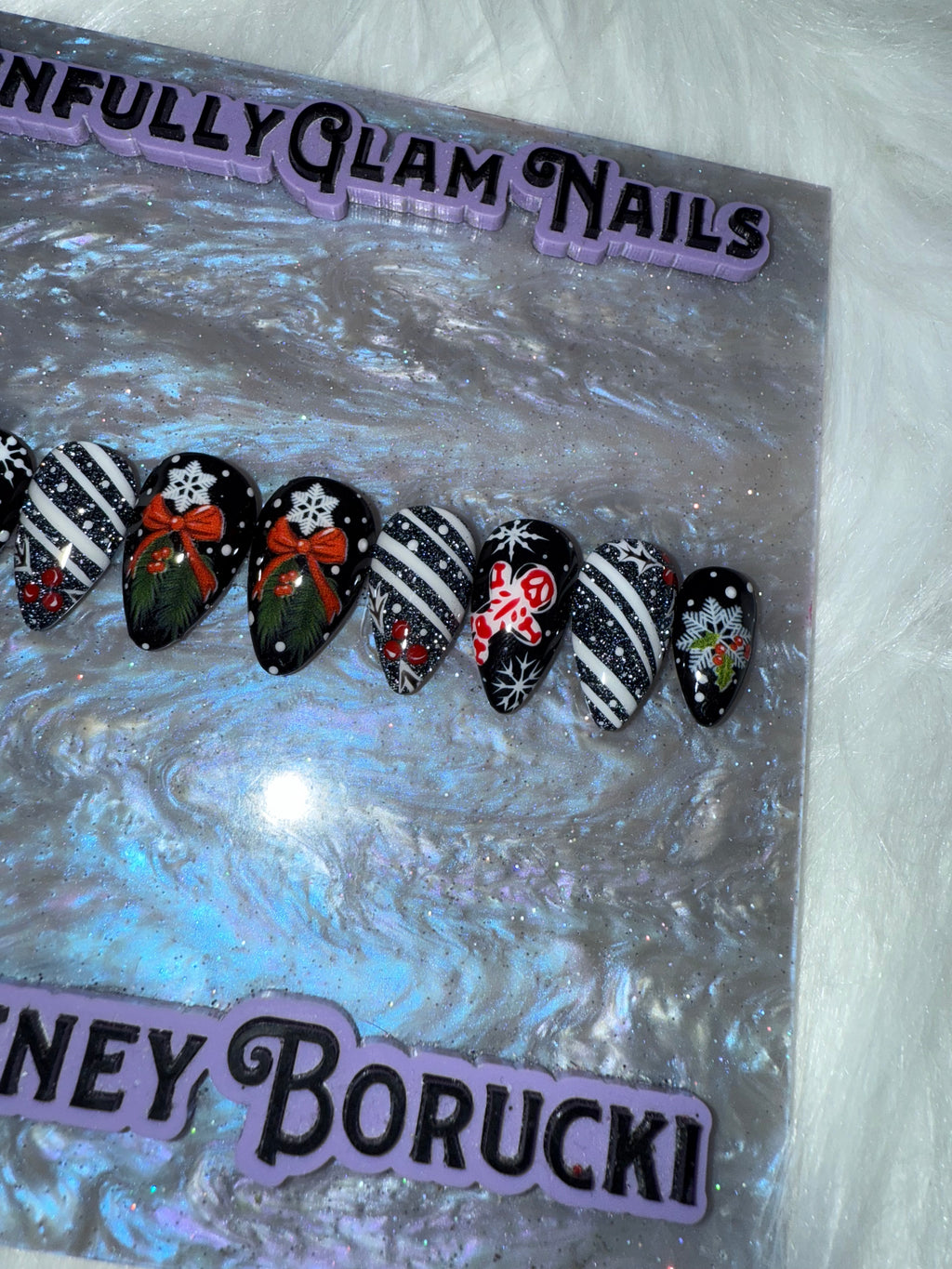 Midnight Peppermint Swirl Press On Nails *PLEASE READ FULL DESCRIPTION*