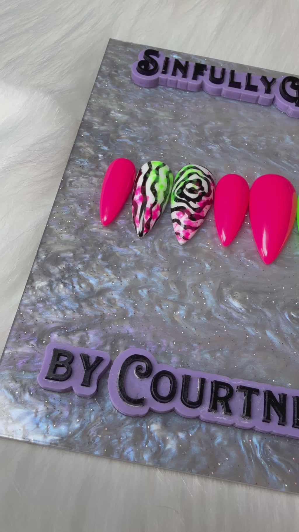 Neon Pink & Green Swirlies Press On Nails *PLEASE READ FULL DESCRIPTION*